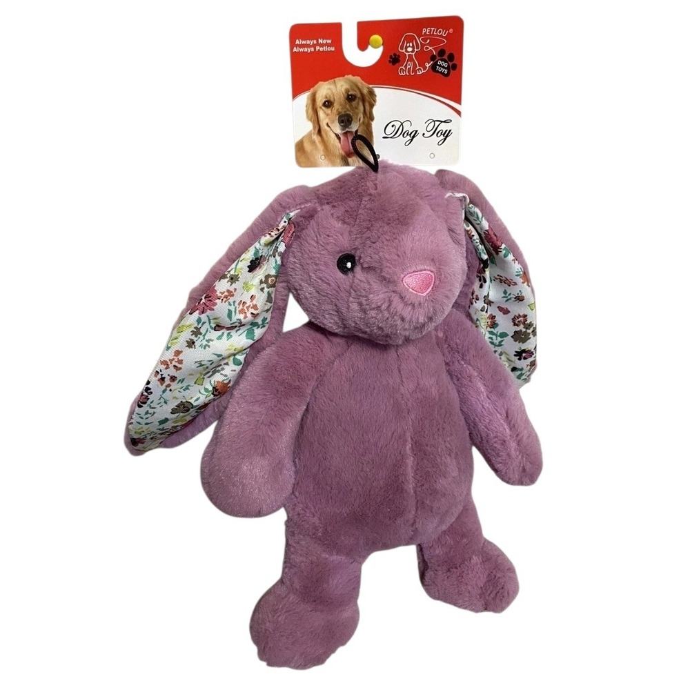 Petlou Purple Plush Bunny Dog‎ Toy Floral Ears Squeaker New With Tags